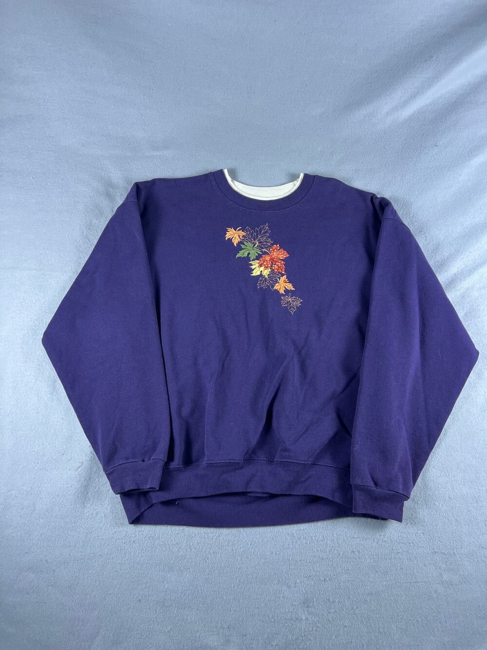 Pleasant Shade Sweatshirt Womens XL Purple Autumn Leaves Embroidered Studded